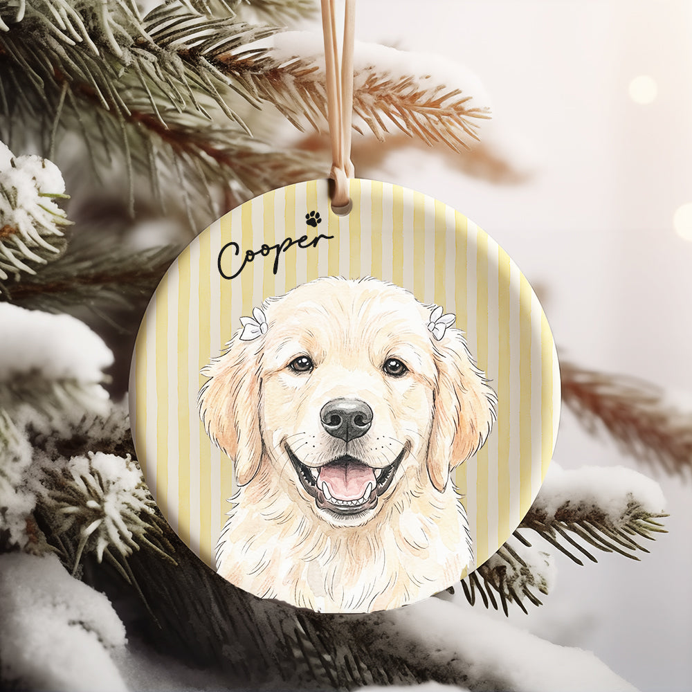 Custom Pet Portrait & Name Photo Watercolor Ornament, Personalized Pet Photo Ornament, Christmas Gift