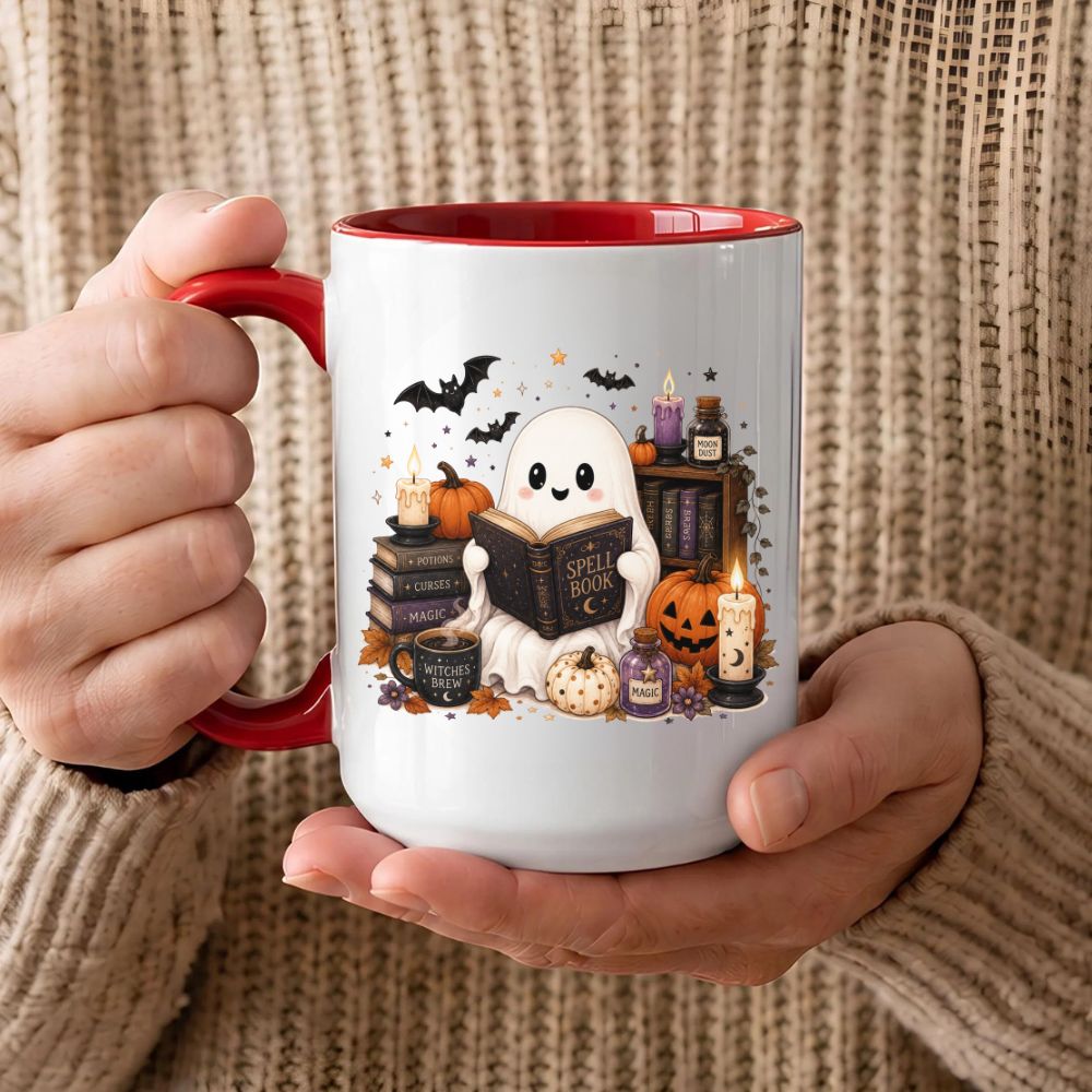 Boo Spell Book Mug, Halloween Ceramic Mug, Spooky Season Coffee Cup, Gift For Book Lovers