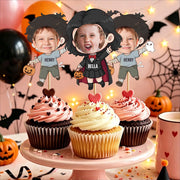 Custom Photo With Halloween Characters Cupcake Topper, Personalized Cupcake Topper, Funny Party Decorations