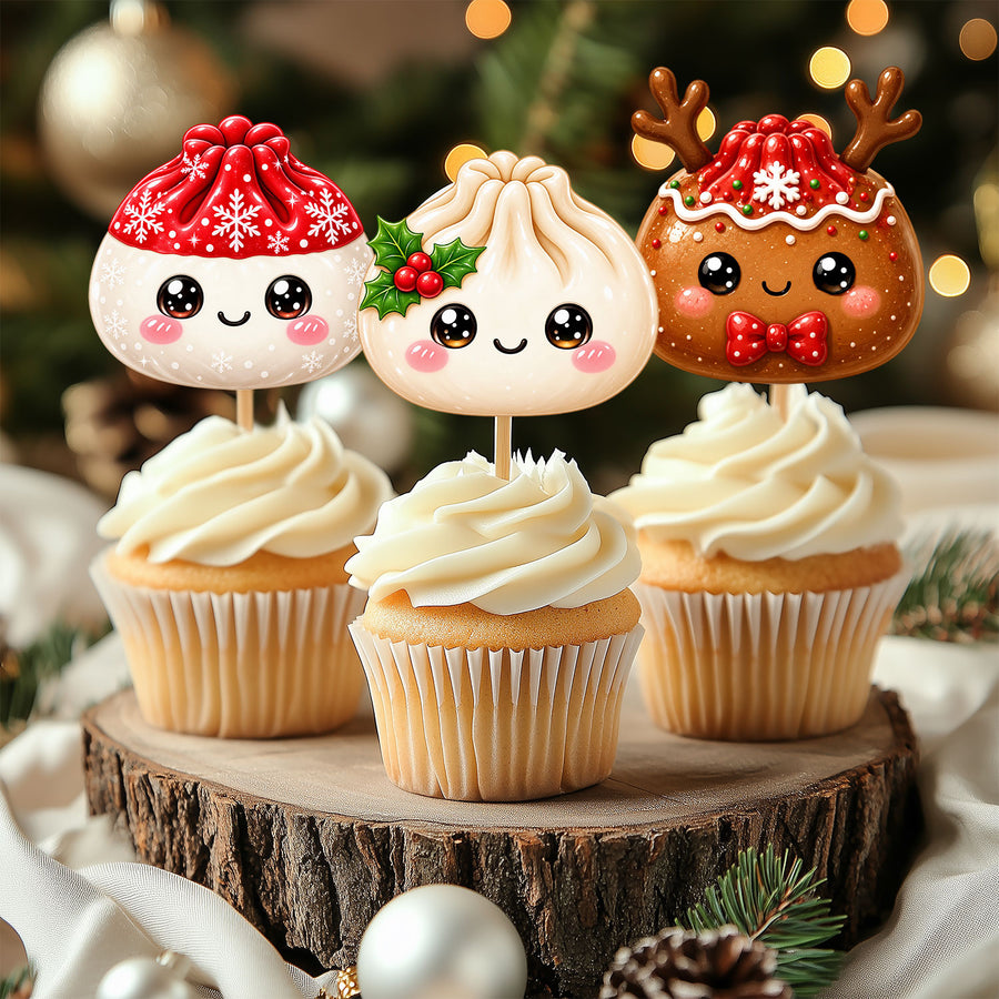 Cute Christmas Dumpling Cupcake Topper, Personalized Cupcake Topper, Funny Party Decorations