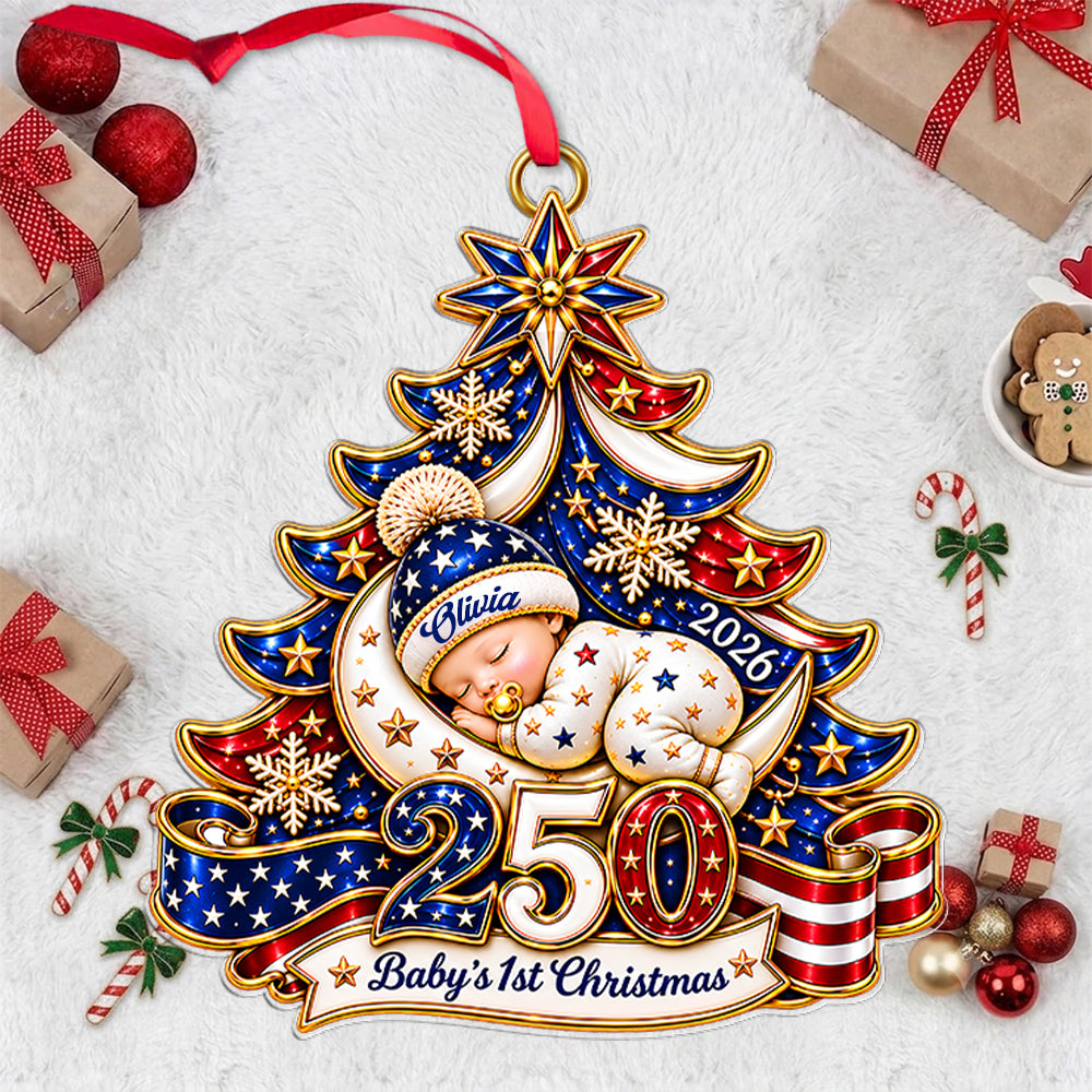 Personalized Baby's 1st Christmas, 250th America Anniversary Acrylic Ornament, New Baby Ornament