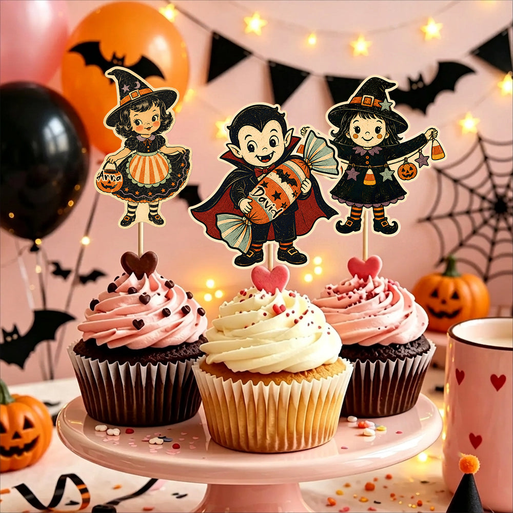 Custom Name Halloween Cupcake Topper, Party Decor For Halloween, Personalized Party Decor