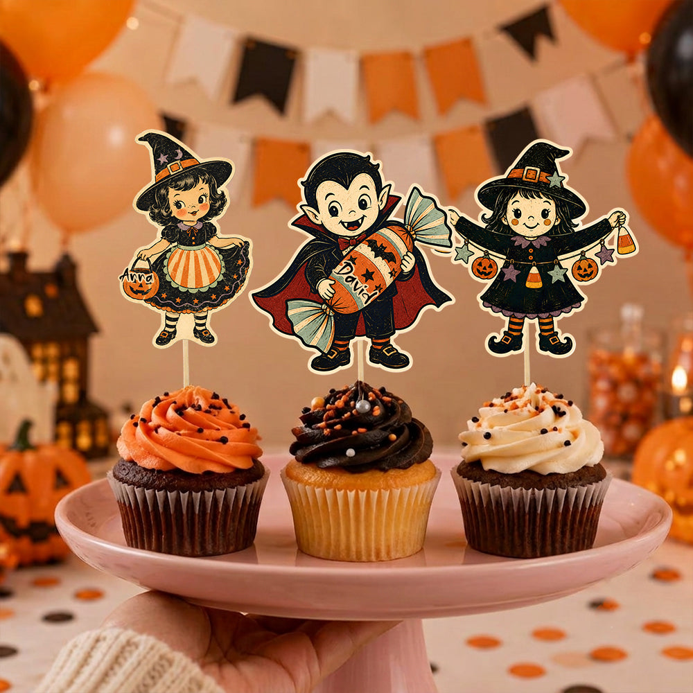 Custom Name Halloween Cupcake Topper, Party Decor For Halloween, Personalized Party Decor
