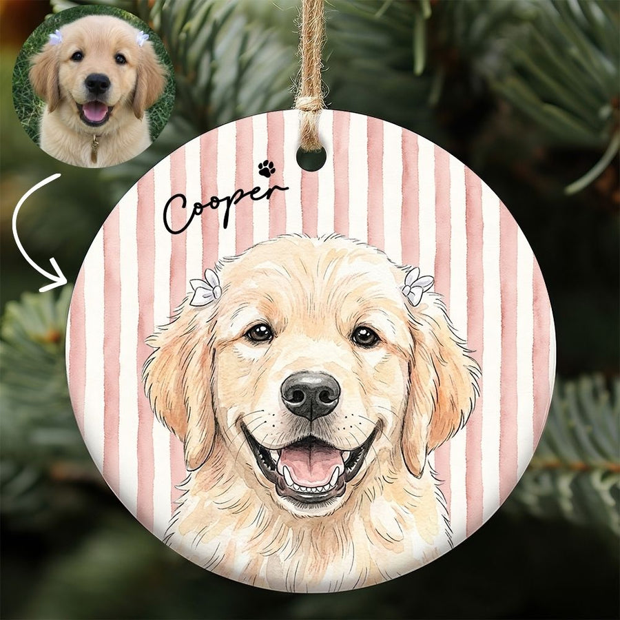 Custom Pet Portrait & Name Photo Watercolor Ornament, Personalized Pet Photo Ornament, Christmas Gift