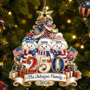 Personalized 250 Years Of Freedom Christmas Ornament, Snowman Custom Acrylic Keepsake, USA 250th Ornament