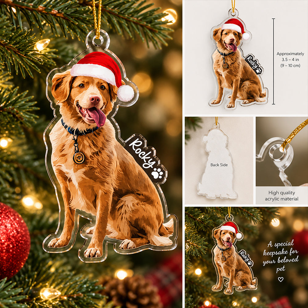 Personalized Pet Picture Ornament, Custom Dog Photo Ornament, Dog Memorial Gift