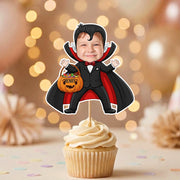 Custom Photo With Dracula Cupcake Topper, Personalized Cupcake Topper, Funny Party Decorations