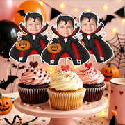 Custom Photo With Dracula Cupcake Topper, Personalized Cupcake Topper, Funny Party Decorations