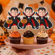 Custom Photo With Dracula Cupcake Topper, Personalized Cupcake Topper, Funny Party Decorations