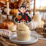 Custom Photo With Dracula Cupcake Topper, Personalized Cupcake Topper, Funny Party Decorations