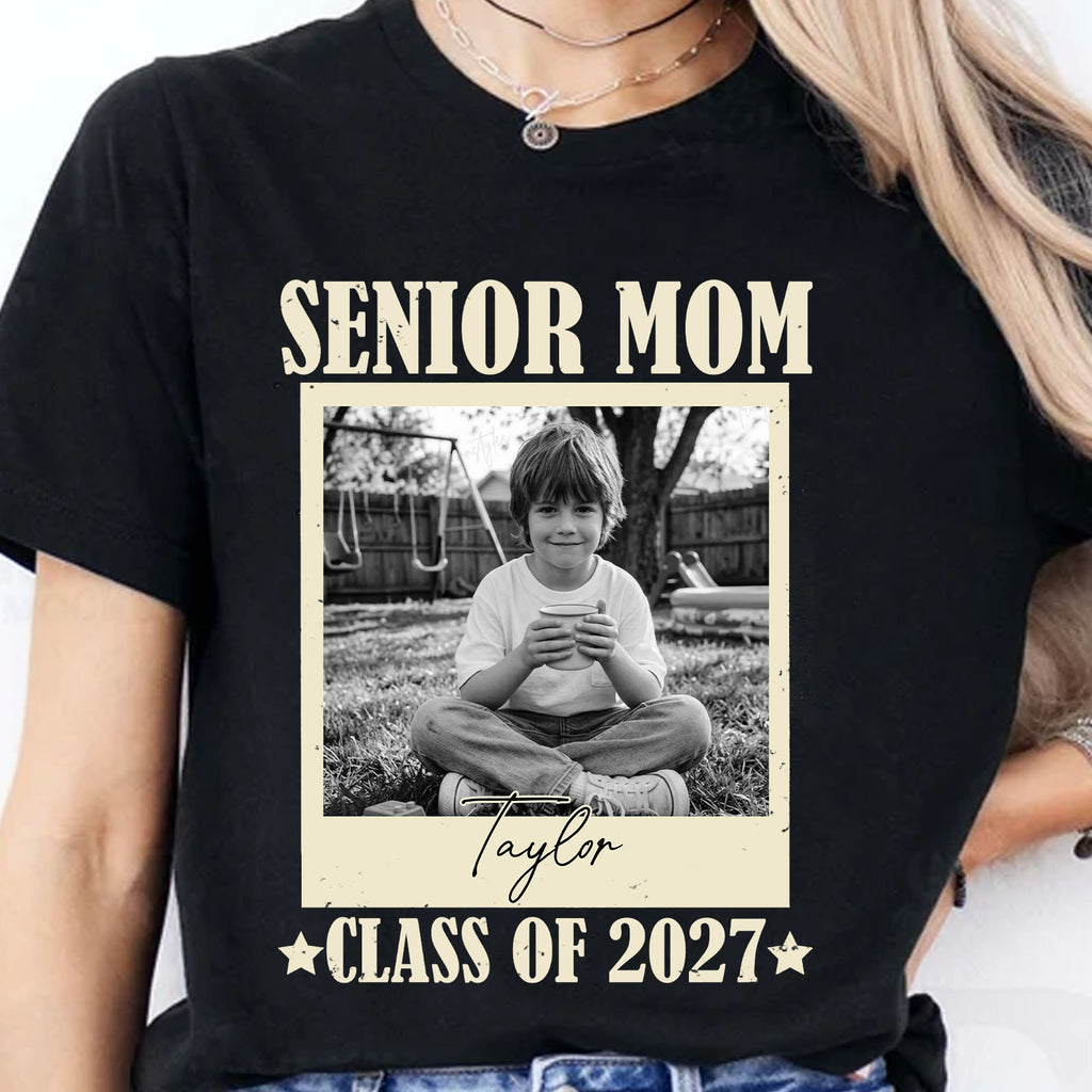 Personalized Senior Mom 2027 Shirt, Custom Photo Class of 2027 T-Shirt, High School Graduation Gift