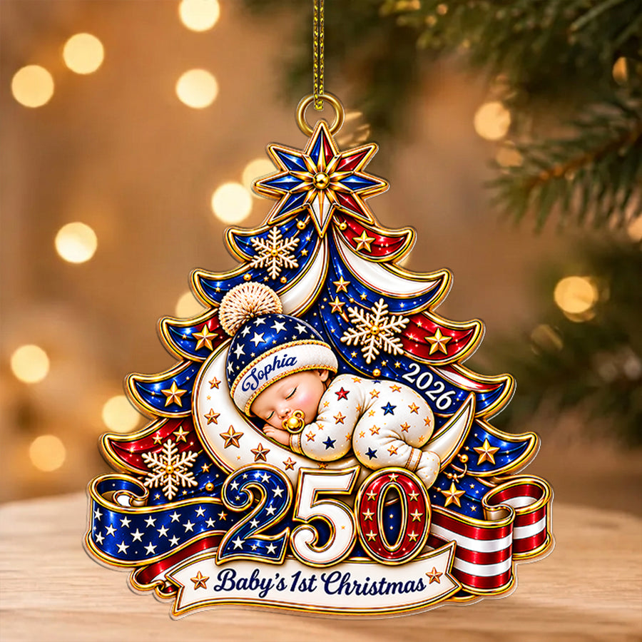 Personalized Baby's 1st Christmas, 250th America Anniversary Acrylic Ornament, New Baby Ornament