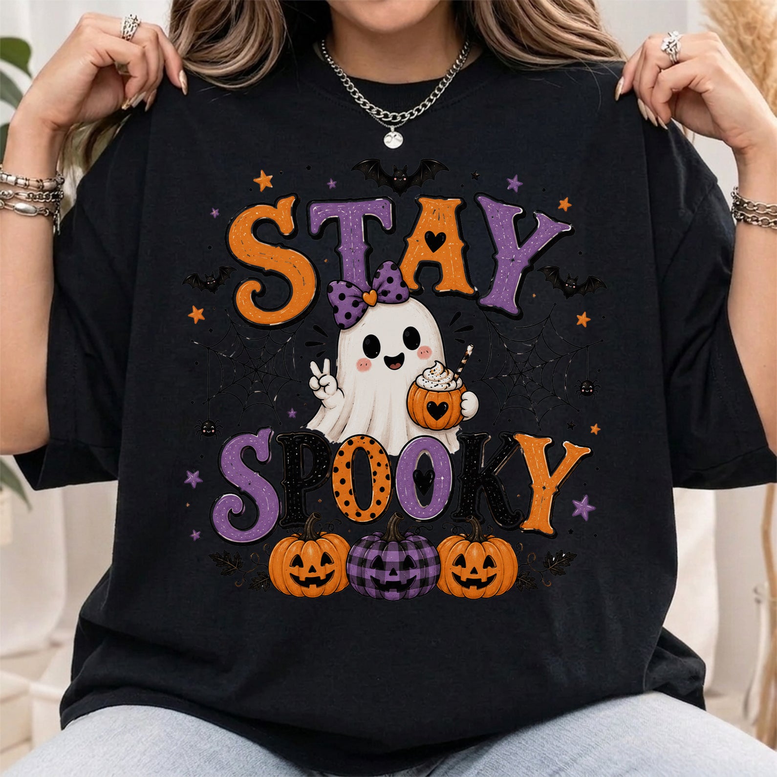 Cute Ghost Pumpkin Stay Spooky Halloween Shirt, Spooky Haunted House Tee, Funny Halloween Gift