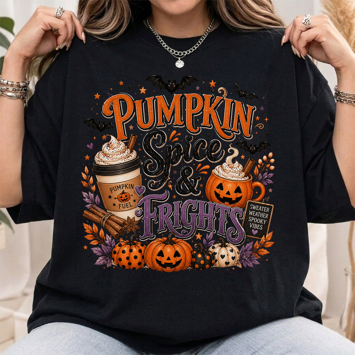 Pumpkin Spice & Frights Halloween Shirt, Spooky Haunted House Tee, Funny Halloween Gift