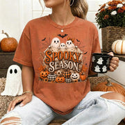 Spooky Season Tee, Halloween Comfort Shirt, Cute Ghost Pumpkin, Autumn Harvest Vintage Halloween Shirt