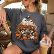 Spooky Season Tee, Halloween Comfort Shirt, Cute Ghost Pumpkin, Autumn Harvest Vintage Halloween Shirt