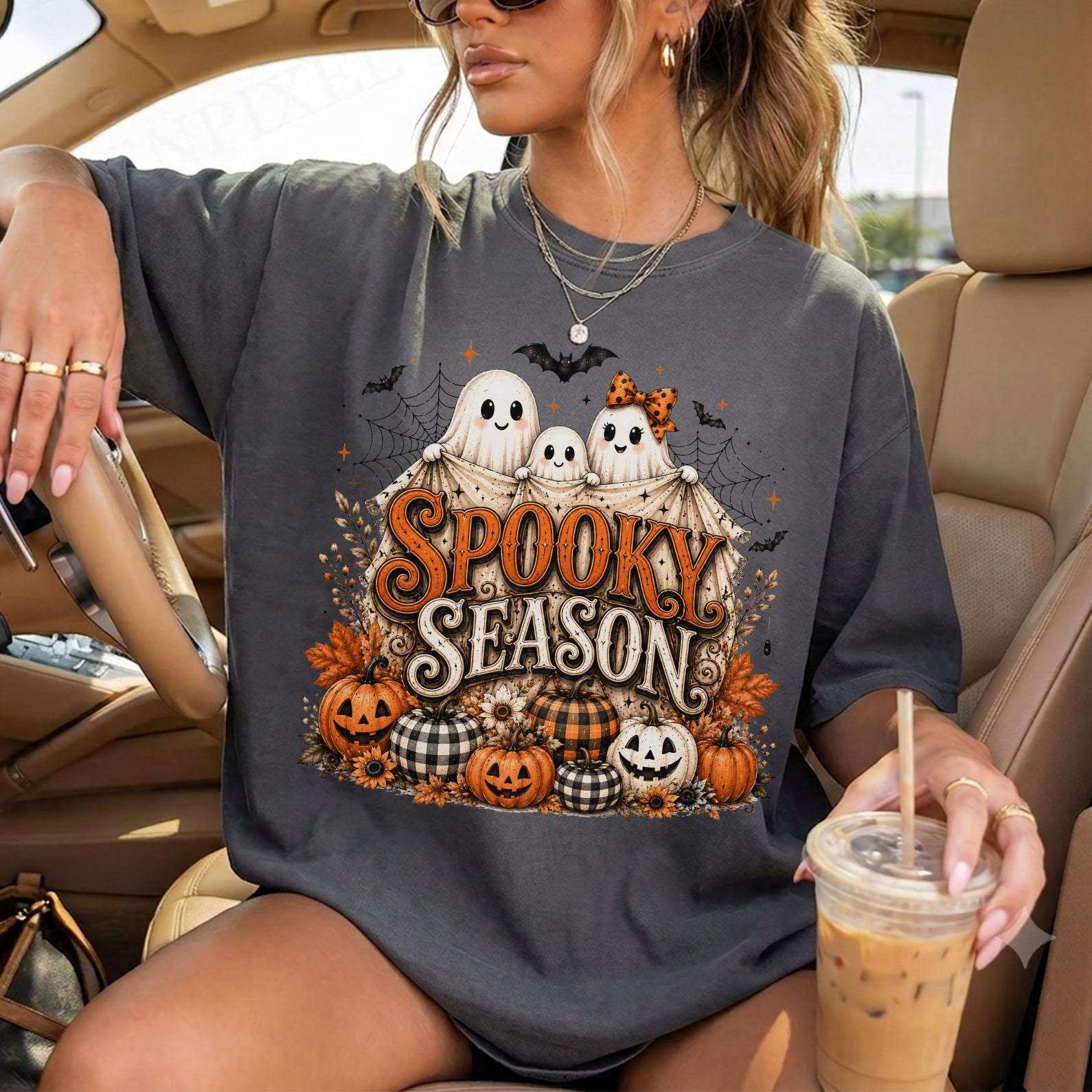 Spooky Season Tee, Halloween Comfort Shirt, Cute Ghost Pumpkin, Autumn Harvest Vintage Halloween Shirt