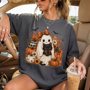 Cute Ghost Pumpkin, Halloween Comfort Shirt, Autumn Harvest Vintage Halloween Shirt