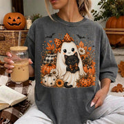 Cute Ghost Pumpkin, Halloween Comfort Shirt, Autumn Harvest Vintage Halloween Shirt