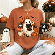 Cute Ghost Pumpkin, Halloween Comfort Shirt, Autumn Harvest Vintage Halloween Shirt