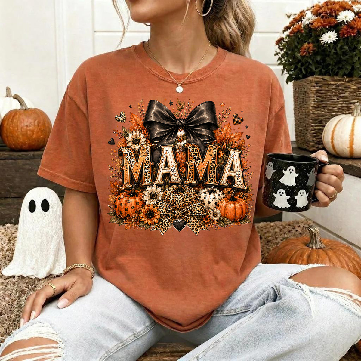 Spooky Mama Shirt, Halloween Comfort Shirt, Autumn Harvest Vintage Halloween Shirt