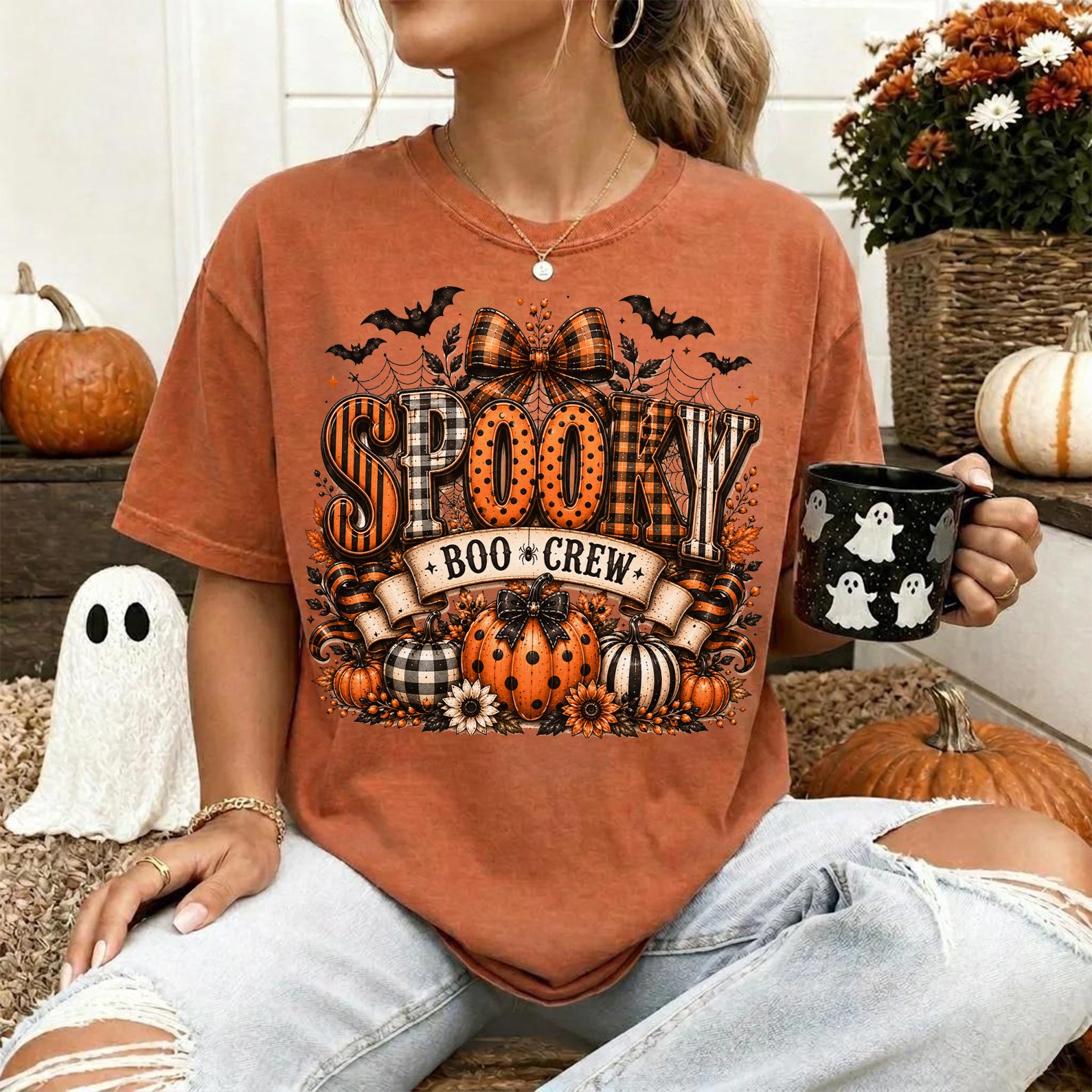 Spooky Boo Crew Shirt, Halloween Comfort Shirt, Spooky Season Gift for Her, Vintage Halloween Shirt