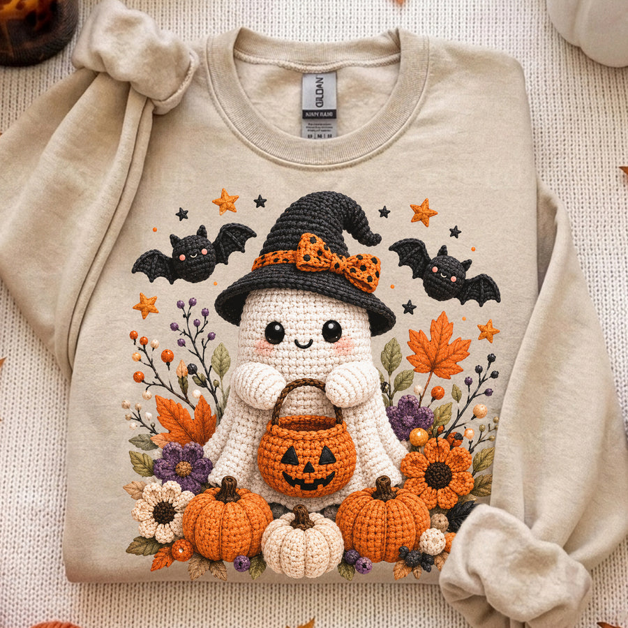 Spooky Boo Crochet Shirt, Spooky Haunted House Tee, Vintage Halloween Pumpkin Shirt, Halloween Shirt