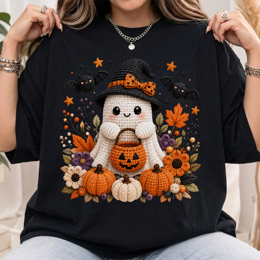 Spooky Boo Crochet Shirt, Spooky Haunted House Tee, Vintage Halloween Pumpkin Shirt, Halloween Shirt