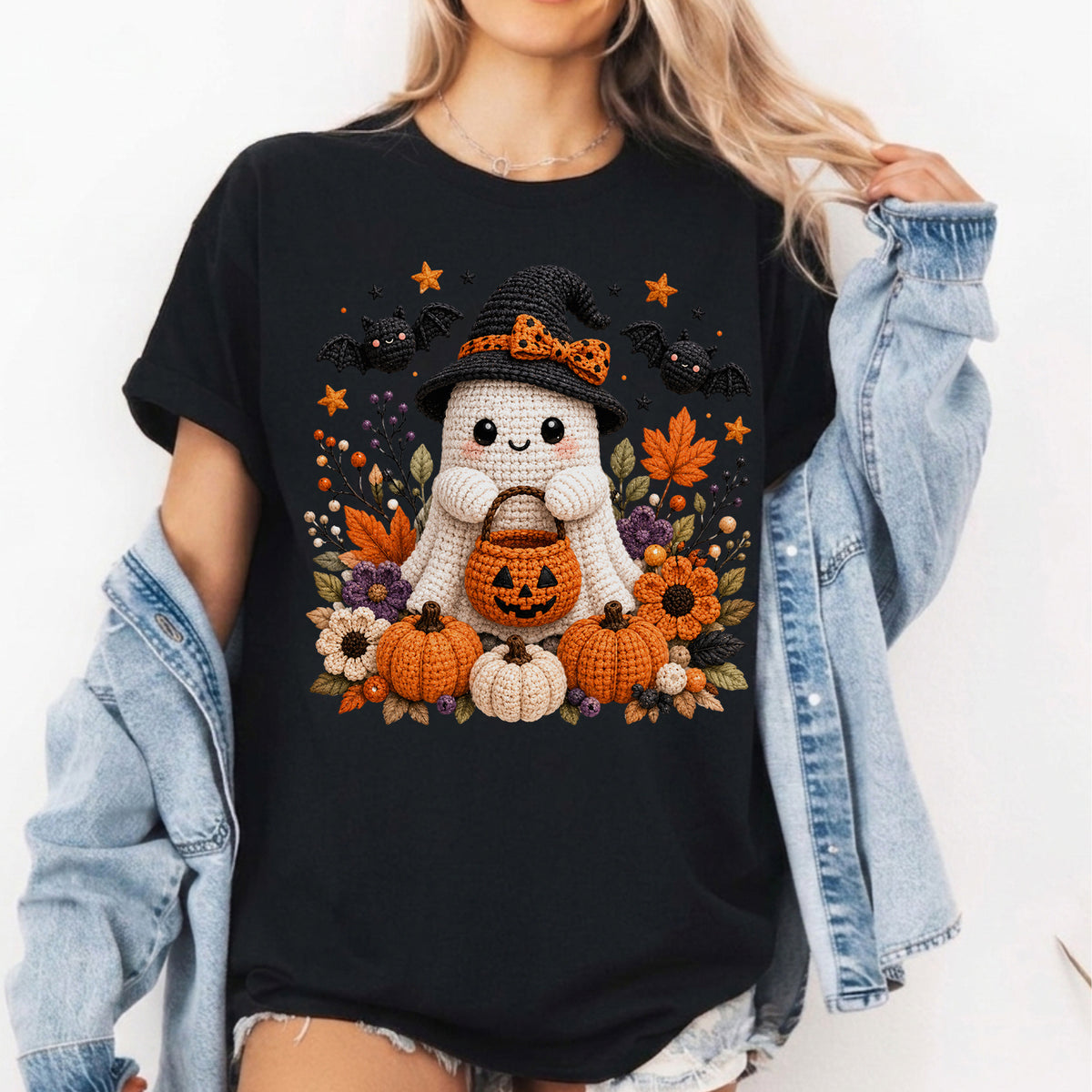 Spooky Boo Crochet Shirt, Spooky Haunted House Tee, Vintage Halloween Pumpkin Shirt, Halloween Shirt
