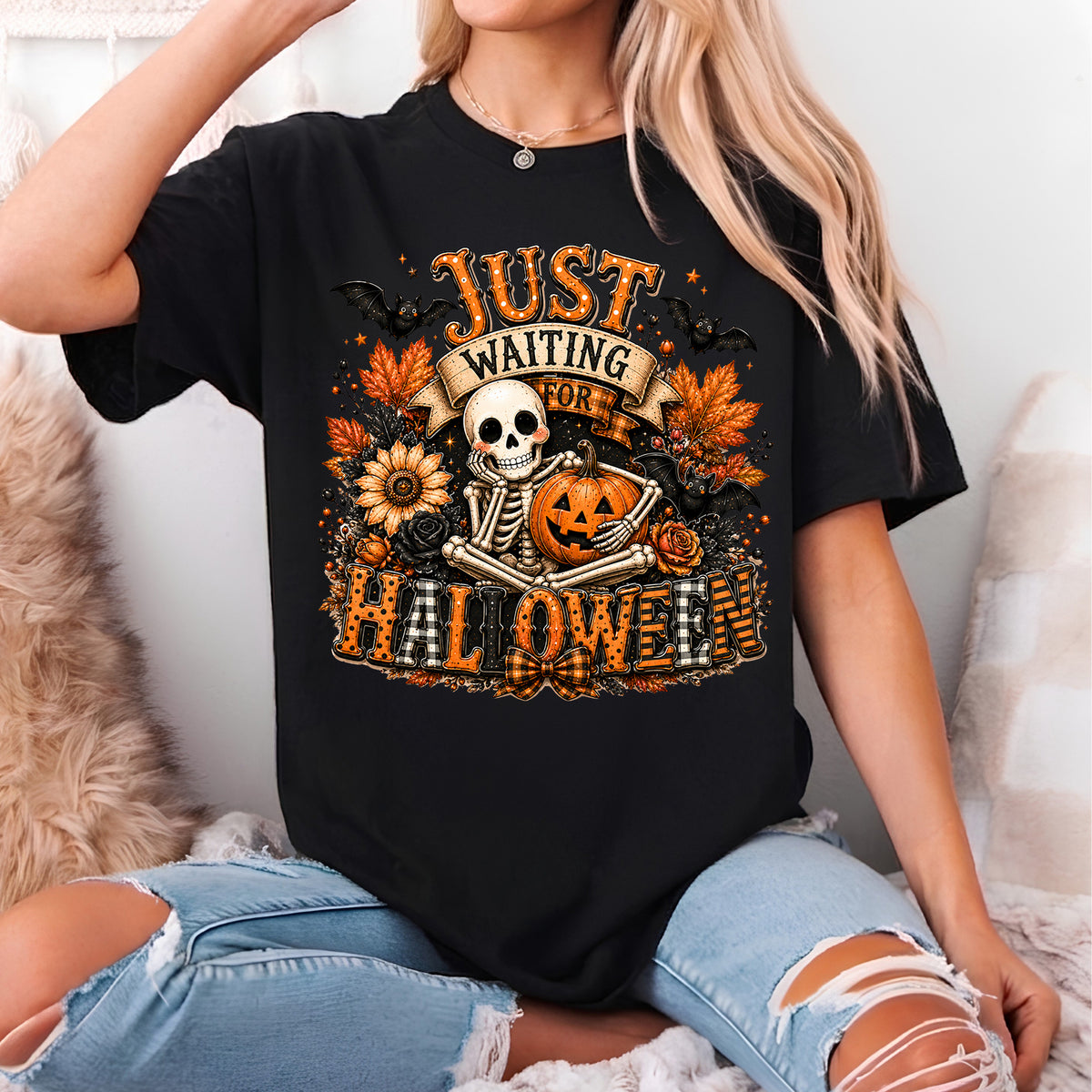 Just Waiting For Halloween Shirt, Spooky Haunted House Tee, Funny Halloween Shirt